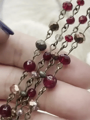 Gemstone Crystal mix Rosary Faceted Red Agate w/Mixed Crystal Shapes,Crystal Beaded Chain 4mm or 6mm Beads, Bronze pin 1 Meter(39
