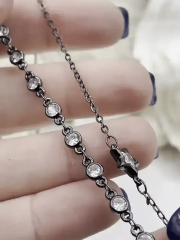 Dainty Gunmetal chains, Plated Brass Chain, Star CZ Chain, Round CZ Chain, 2 styles, By the Foot, Fast Ship