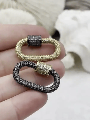 MICRO PAVE Brass Mixed Metal Oval Carabiner lock clasp.Brass Carabiner Screw Clasp, Carabiner Screw Pendant, Screw Connector Lock. FastShip