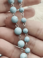 Turquoise Howlite Rosary Chain, Silver wire links, 6mm or 8mm round stone beaded chain 1 Meter (39 inches) Fast Ship