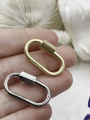Brass Carabiner Large Oval lock clasps. Matte Gold or Silver, Carabiner Screw Clasp, Carabiner Screw Pendant, Screw Connector Lock.Fast Ship