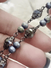 Image of Mixed Crystal W/Decorative Caps Clear Iridescent and Gray Blue Rosary Chain, Round & Rondelle mix 8mm and 6mm Gunmetal cap/pin By the foot