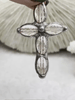 Image of Clear Crystal Silver Soldered Cross Shaped Pendants and charms. Cross Shape Crystal, 50mm x 33mm, 8mm thick, 3.3mm Bale ID, Fast Shipping