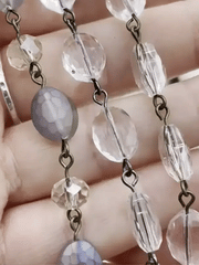 Oval Crystal Mixed Beaded Chain,12mmx9mm Rosary Chain,Clear or Iridescent Crystal, Bronze or Gunmetal Wire. Sold by the Foot Fast Shipping