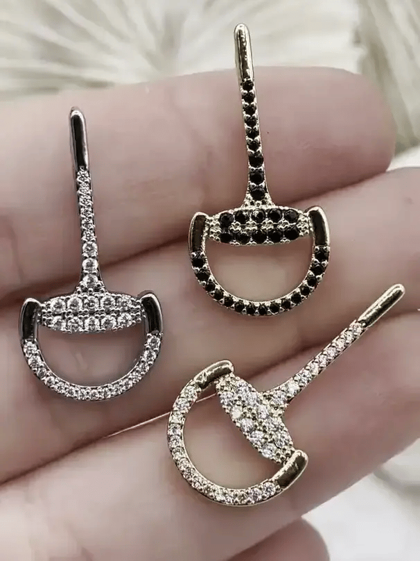 CZ Micro Pave BRASS Snaffle Bit Charm Pendants, Horse Bit Charm, Equestrian Jewelry, Snaffle Bit Pendant with CZ, 3 Styles, Fast Ship
