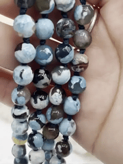 Blue Fire AGATE Faceted Hand Knotted Gemstone Necklace, 36