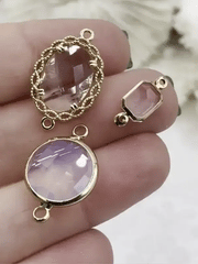 Clear Crystal Gold Soldered Connector Charms. 3 styles, Gold Crystal Connector Charms, Oval  Round, Rectangle. Fast Shipping