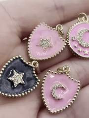Enamel on Brass Micro Pave CZ Charms On Enamel Pink, White, or Black Charms. Gold over Brass Plating. 8 styles. Fast Shipping