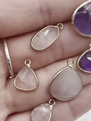 Gold Over Brass Soldered Natural Pink or Purple Quartz Drop Pendant with, 5 Styles Semi-Precious Gemstones Sold by the Piece.  Fast Ship