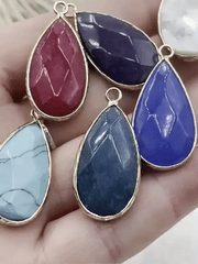 Natural Agate or Howlite Stone Teardrop Pendants with Wrapped Gold Bezels, Gold plated Brass Bezel, 6 Styles to choose from, Fast Ship