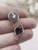 Image of Small Grey Crystal Gold Soldered Connector Charms. 2 styles, opalite and clear grey crystals, connector crystal charms. Fast Shipping