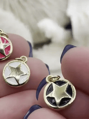 Gold Five Point Star On Colorful Enamel, Round Coin Enamel Pendant Charm Pendant BRASS, Enamel Charm, Choose from the menu. Fast Shipping