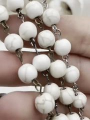 WHITE Howlite Rosary Chain, Gold, silver, bronze or gunmetal wire links, 8mm round stone bead chain 1 Meter (39 inches)