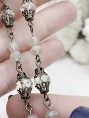 Mixed Crystal  W/Decorative Caps Clear and Beige Rosary Chain, Round & Rondelle mix. Mixed 8mm and 6mm with Bronze pin, by the foot