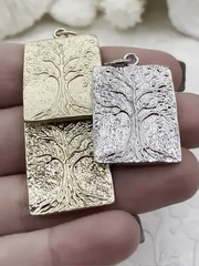 High Quality Brass Tree Charm/Pendant, Tree of Life Pendant, Tree Gold or Rhodium Plated, 27mm x 21mm x 2.25mm, 3 Finishes. Fast Ship