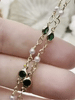 Image of Green CZ and Pearl chain, Dainty Gold Plated Chain, Round Green CZ and White Pearls, Sold By the Foot, Fast Ship