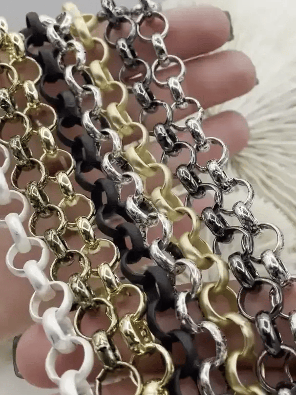Brass Cable Rolo Chain Round  sold by the foot. 10mm. Large Size Rolo Chain Electroplated , 8 finishes available. Fast ship