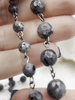 Image of 1 Meter (39') BLACK LABRADORITE GEMSTONE Rosary Chain, Beaded chain Gun Metal. 6mm & 8mm round gemstone beads, Fast ship