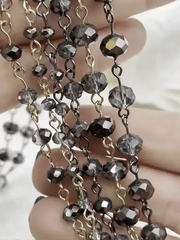 Smokey Grey Crystal Rondelle Rosary Beaded Chain, 8mm and 6mm Faceted glass beads, Available with gold or gunmetal, pin 1 Meter (39 