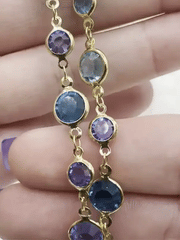 Blue Crystal and 18K Gold Plated Brass Chain, Dainty 18K Gold Plated Chain, Round Light Blue and Drak Blue CZ, Sold By the Foot, Fast Ship