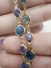 Image of Blue Crystal and 18K Gold Plated Brass Chain, Dainty 18K Gold Plated Chain, Round Light Blue and Drak Blue CZ, Sold By the Foot, Fast Ship
