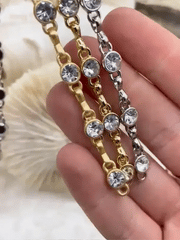 Crystal Cable Chain, Zinc Alloy Mixed Link, Gold, Rhodium, Matte Gold, by the Foot