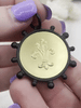 Image of Fleur De Lis Coin Pendant, French L'abeille Bee Coin with Bezel, Fleur Pendant, Gold Coin, Matte Black Bezel, Fleur De Lis Coin, Fast Ship