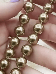 Hand Knotted Vintage Gold/Bronze Porcelain Glass Pearl Replica, 10mm round Shape Pearls, Matte Gold Double opening clasp, 18