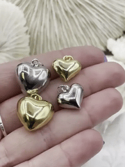 Brass Heart Charm/Pendants, Heart Pendants, Heart Gold or Silver Plated, 2 sizes, Plated Brass Charms, Small or Large. Fast Ship