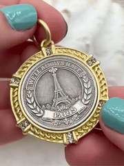 Parisian Collection Silver Eiffel Tower Paris Coin Pendant, 