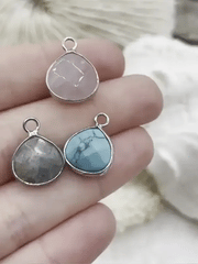Natural Stone Teardrop Pendant with Wrapped Silver Bezel, Silver plated Brass Bezel, 3 Stone Colors to choose from, Stone Pendant, Fast Ship