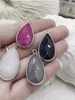 Image of Natural Stone Teardrop Pendant with Wrapped Silver Bezel, Silver plated Brass Bezel, 4 Stone Colors to choose from, Stone Pendant, Fast Ship