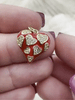 Image of Red Enamel and Gold Heart Pendants with CZ, Gold Heart Charm, Red Enamel and Gold Plated Brass Pendants, Cubic Zirconia, Fast Ship.