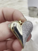 Image of Gold Heart CZ Pave Charm, Cubic Zirconia charm, 30mm x 25mm x 5mm, Brass Heart Charm, Gold Plated Brass, clear CZ, Fast Ship