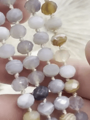 Hand Knotted Faceted Persian Gulf Agate Semi Precious Rondelle Stone Necklace, 16'5