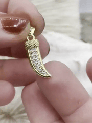 Micro Pave Gold CZ Horn Charm, Lucky CZ Pendants, Micro Pave 18mm x 7mm Charm, Round Pendant with Cubic Zirconia, gold, Fast Shipping