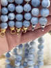 Image of Peruvian Pale Blue Opal Hand Knotted Necklace, 17" Long, Round Stones 10mm Gold, Matte Gold, Rhodium Finished Ends, Candy Necklace,Fast Ship