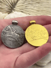 Image of Reproduction Horse Riding Coin Pendant 30mm, Gold or Burnished Silver, Reproduction Horse Coin Pendant with Bale, Equestrian Coin, Fast Ship