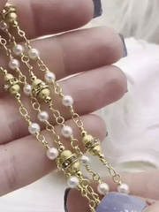 Vintage Glass Pearl Replica, Intricate White Glass Pearl and Crystal Beaded Chain, 3.8mm Glass Pearls, Gold Wire, By the Foot, Fast Shipping