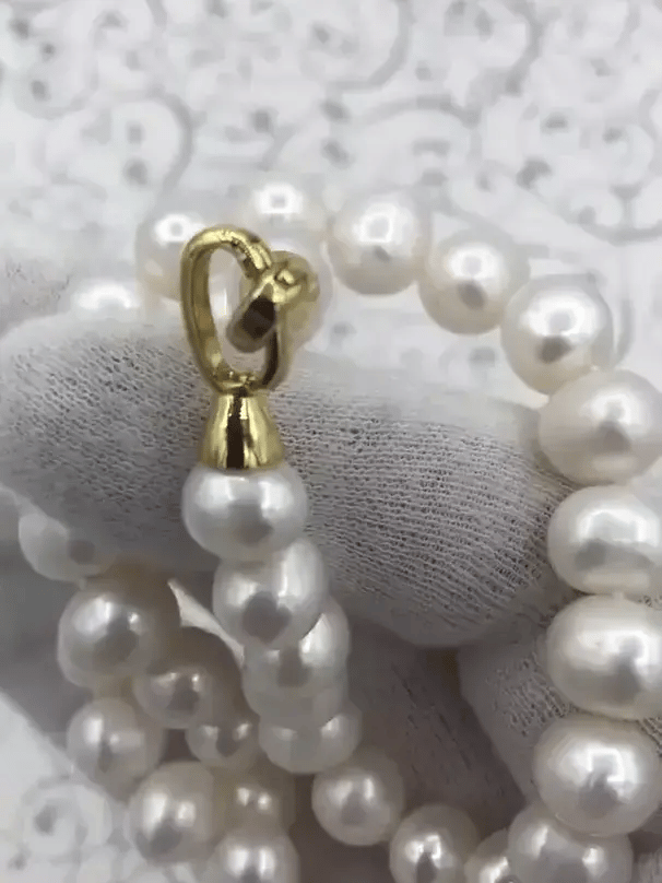Potato Pearl Necklace 18'' AA 9-10mm, White Pearl Natural Freshwater Necklace, Silver or Gold Clasp, Hand Knotted, High Luster, Fast Ship