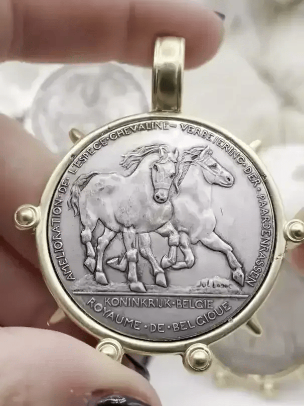 Belgium Hainaut Horse Coin Pendant, Double Horse Coin, Coin Bezel, French Coin, Art Deco Coin, Silver Coin, 4 Bezel Colors. Fast Ship