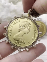 Queen Elizabeth II Coin Pendant,Royal Pendant,Queen Pendant,Coin with Pearl and CZ Accents,Queen Elizabeth II Coin, 3 Styles. Fast Ship