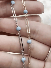Turquoise Howlite Rosary Chain, Gold or Silver wire links, plated brass, 4.5mm round stone beaded chain, sold by the foot, Fast Ship