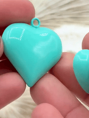 Turquoise Heart Charm/Pendants, Heart Pendants, 3 sizes, Enamel Plated Brass Charms, Small, Medium, or Large, Colorful Hearts, Fast Ship