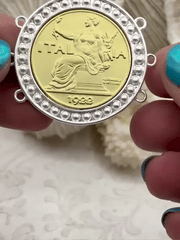 ITALIA Coin Pendant, Gold Coin Pendant, Italian 1 Lira Coin, 4 Bezel Colors, Coin Bezel, Art Deco Coin, Replica Coin, Brass Coin, Fast Ship