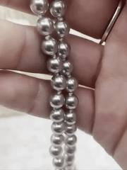 Hand Knotted Vintage Grey Porcelain Glass Pearl Replica, 6mm round Shape Pearls, Gold or Silver End Caps, 18