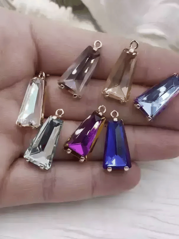 Trapezoid Solitaire CZ & Crystal Pendant Cubic Zirconia Pendant 18mm x 10mm 8 colors Fast Shipping