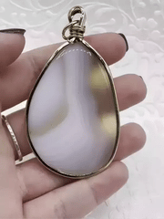 White & Gray Mixed Color Agate Pendant with Wire Wrapped Bezel Brass Gold Natural Stone Variety of Sizes and Color Stone Pendant Fast Ship
