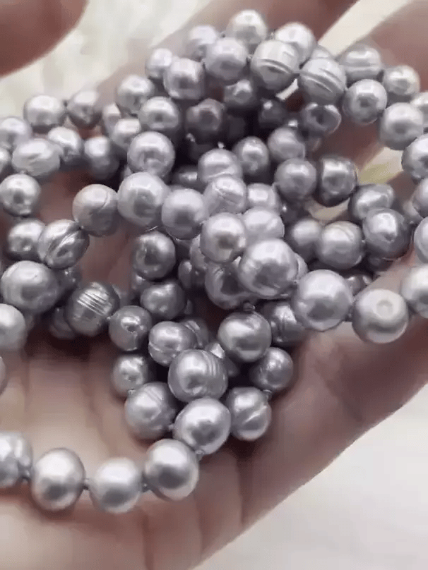 Gray near Round Natural Freshwater Pearl Necklace 34'' AA 7mm, Hand Knotted, High Luster Freshwater Pearl, Fast Shipping