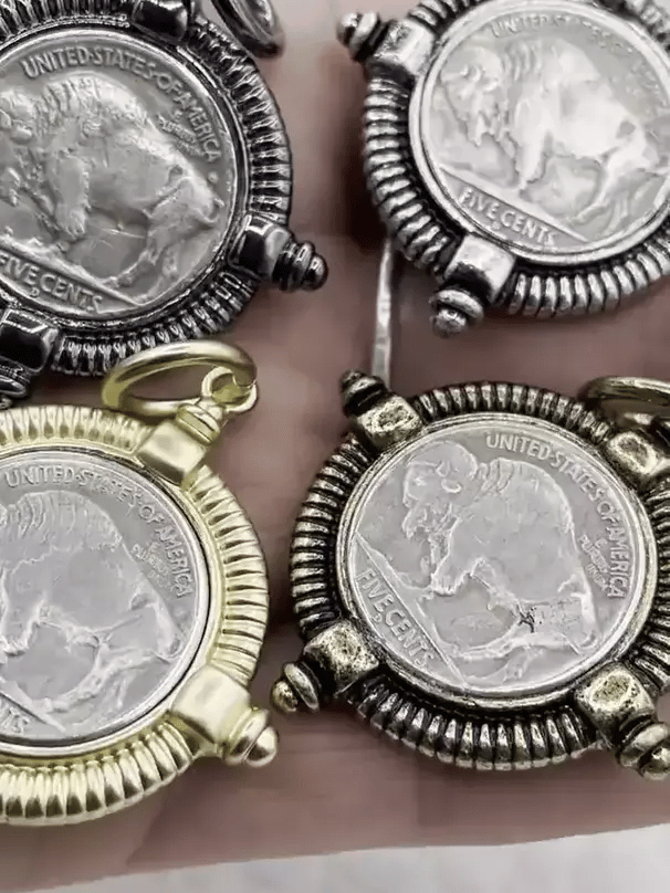Buffalo Nickel coin Pendant, Reproduction Silver Coin Pendant, Buffalo Nickel Pendant, Buffalo Nickel Coin Charm, 5 bezel colors Fast Ship